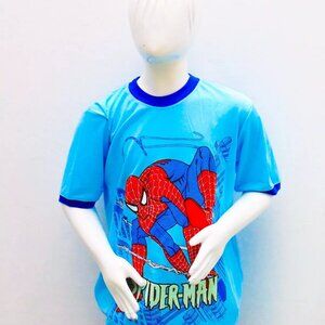 NWT SPIDER-MAN SUPERHEROE KIDS LIGHT BLUE CREW NECK SHORT SLEEVE T-SHIRT SIZE 12